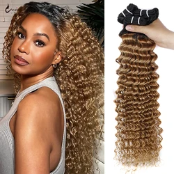 1B 27 Deep Wave Bundles Ombre Honey Blonde Wet and Wavy Deep Curly Hair Bundles Brazilian Remy Hair Two Tone Hair Extensions