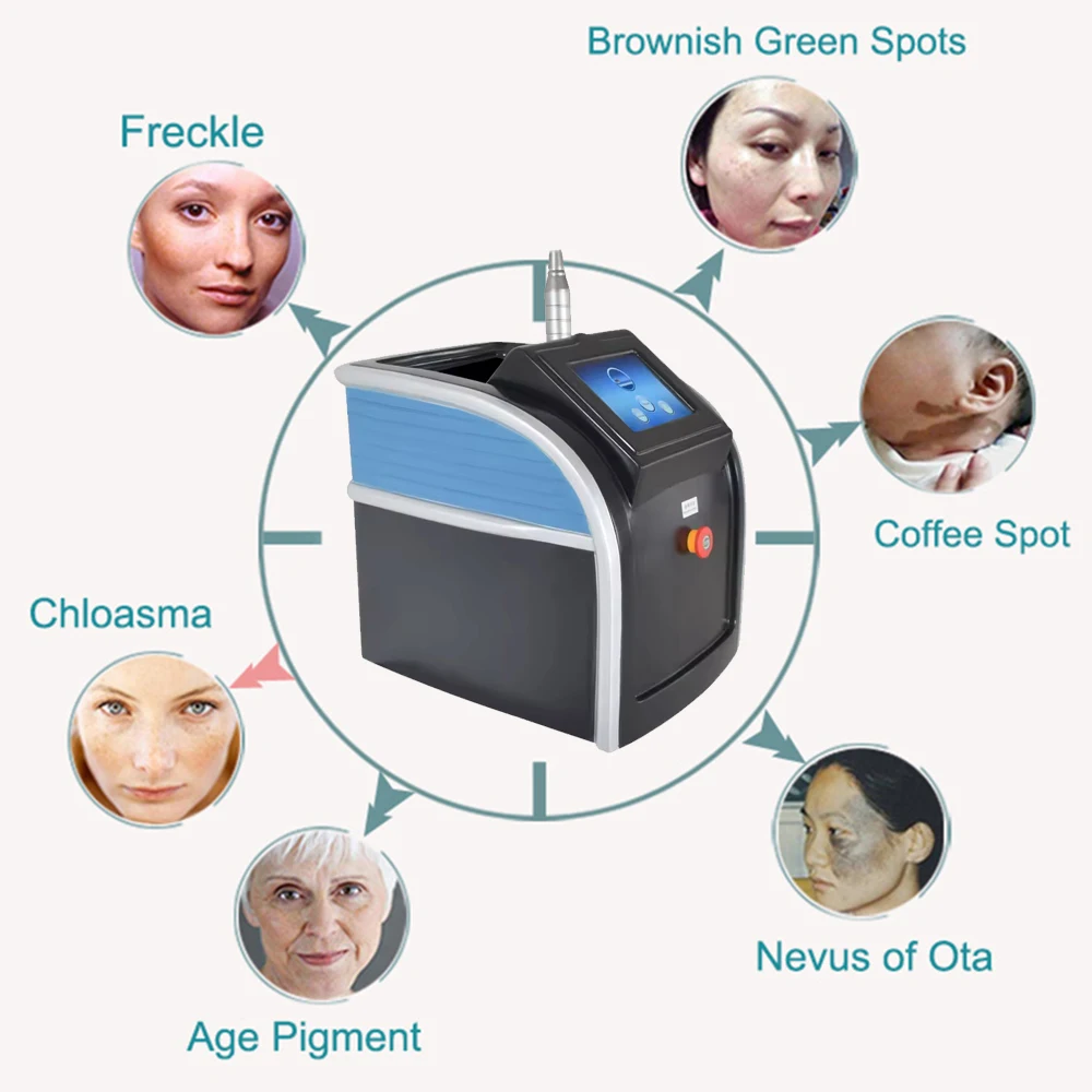 Portable 5 Heads Picosecond Laser Tattoo Removal Black-faced Doll Q Switched ND Yag 755 532 1064nm Pigment Removal laser tattoo removal