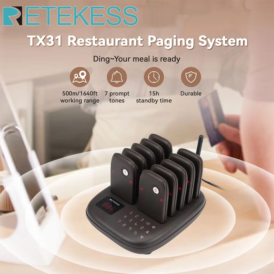 Wireless Calling System Retekess Pager Restaurant TX31 Food Truck Vibrator Vibration Bell Coffee