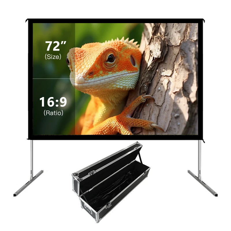 Outdoor 72 Inch Fast Fold Projector Screen 16:9 4K HD Outdoor Projector Screen With Stand 16 9 format fast quick fold projector screen for many size include front and rear projection screen cases