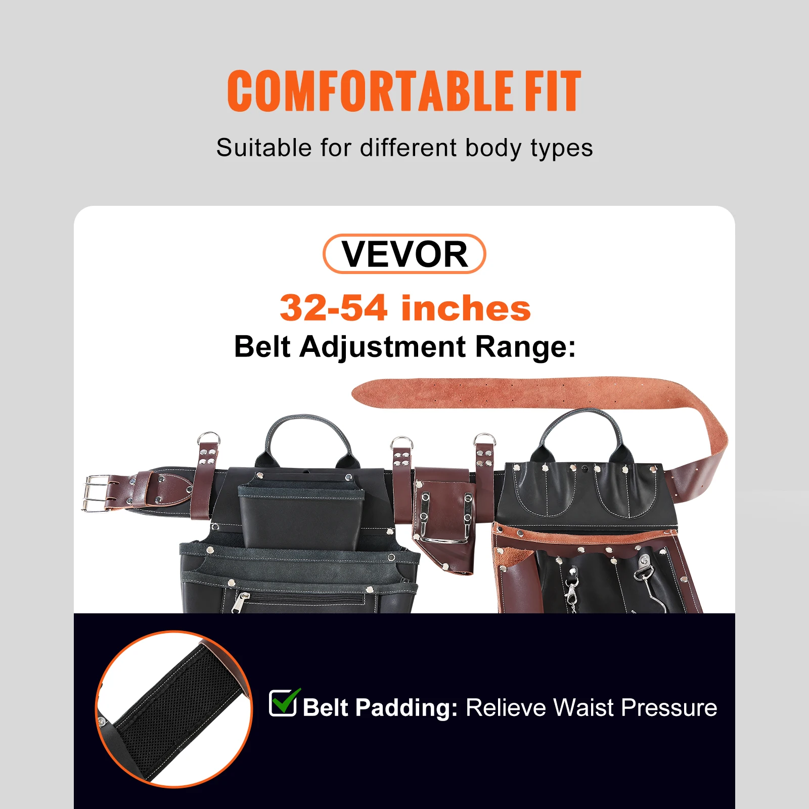 VEVOR 31 Pockets Tool Belt Pounch Adjusts 32 In to 54 In Leather Detachable Tool Storge Bag for Electrician Carpenter Handyman 3