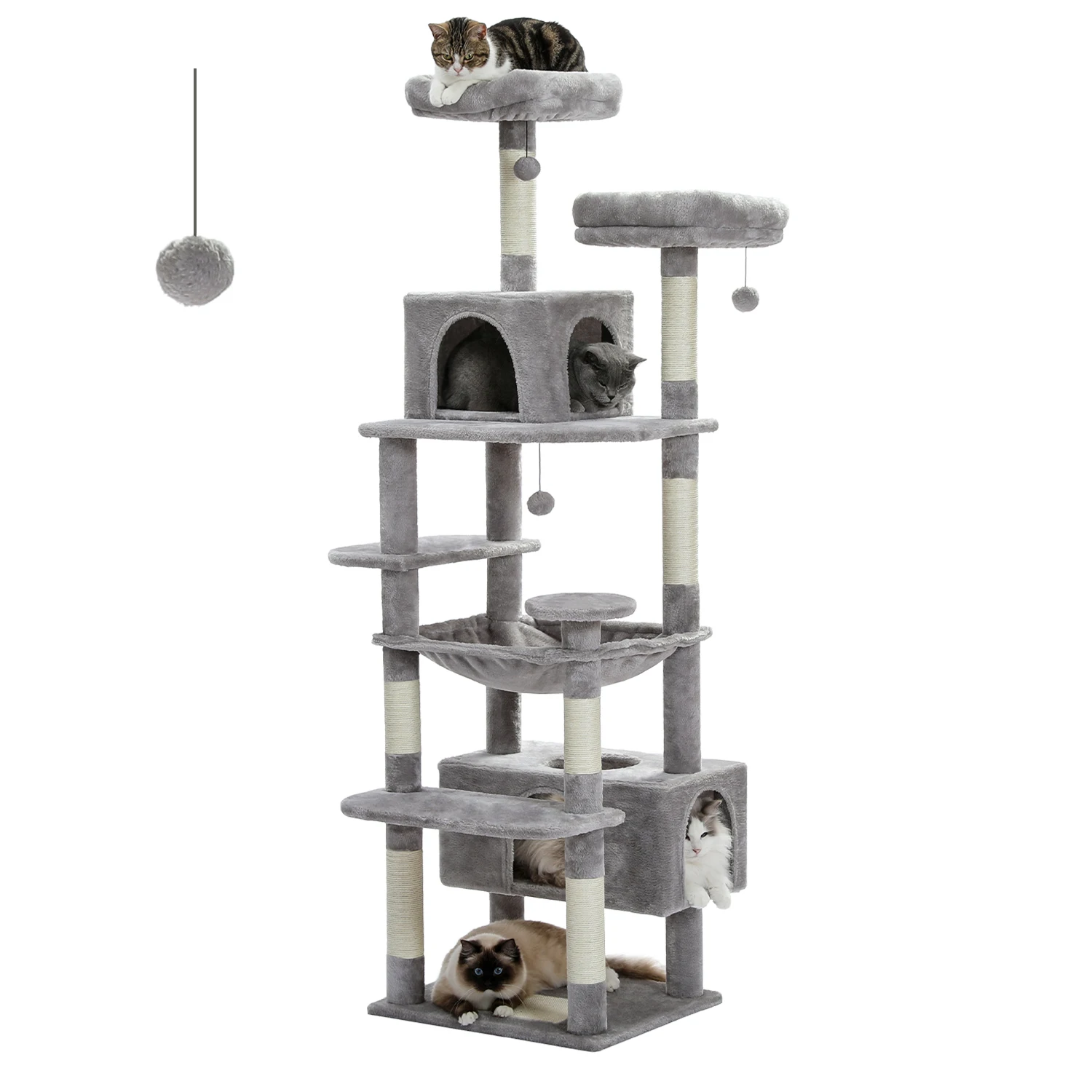 184cm Large Cat Tree and Tower for Indoor Cats With Sisal-Covered Scratching Posts Spacious Hammock Padded Perches and Condos 6