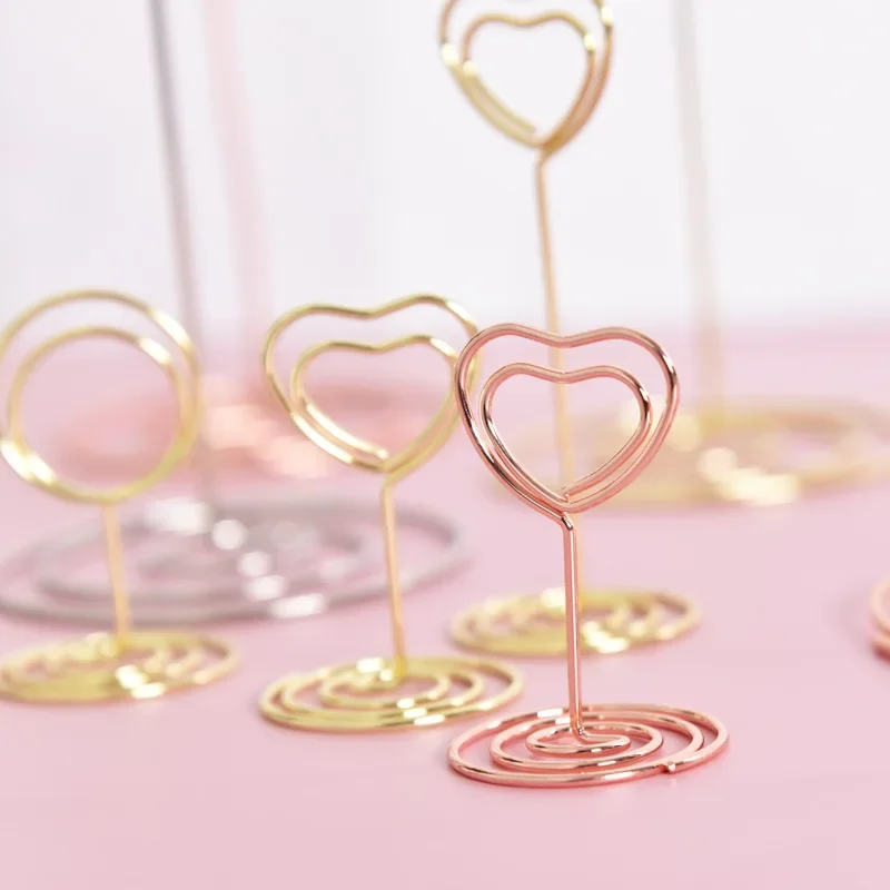 Place Card Clamps Stand Metallic Rose Gold Heart Shape Photos Clips Paper Clamp Table Numbers Holder Desktop Decoration