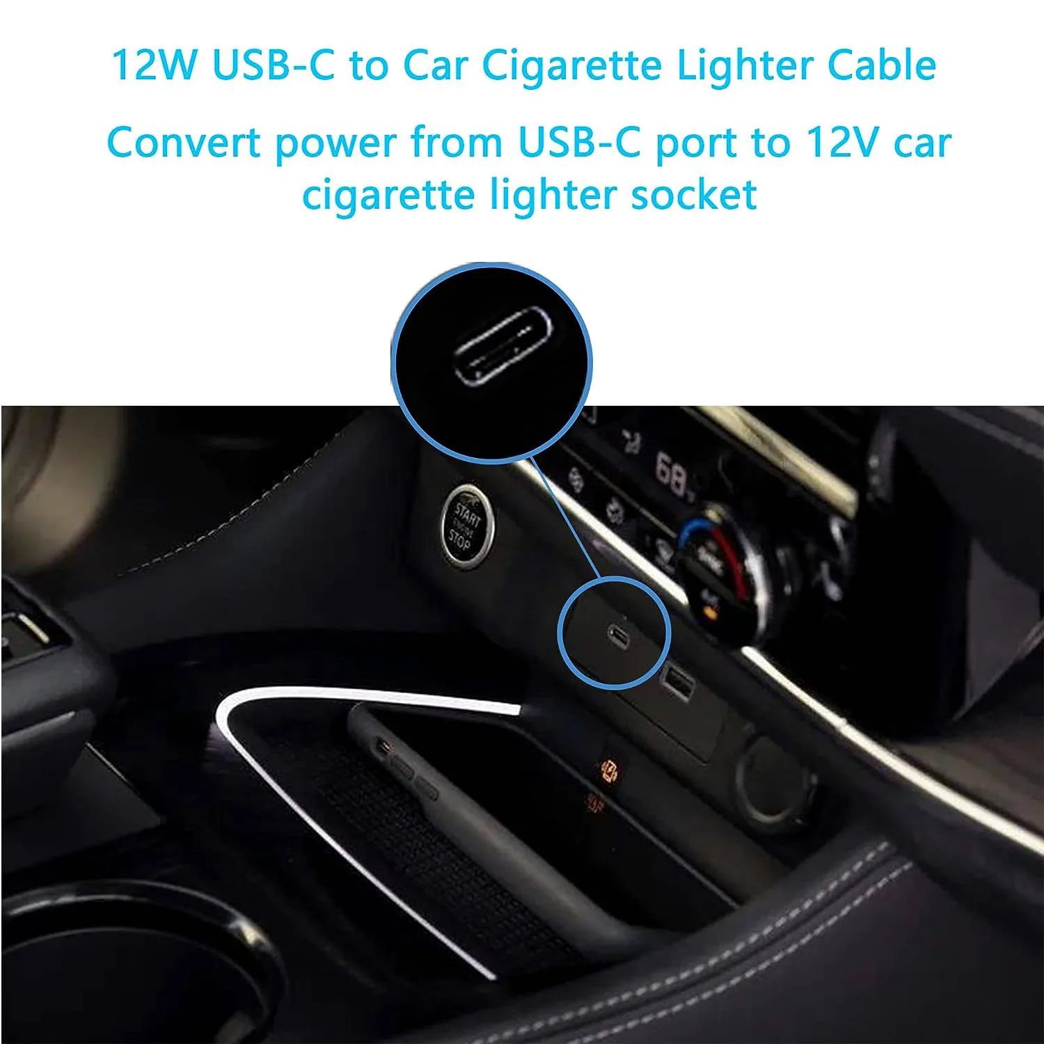 Adattatore Da USB-C A Accendisigari Auto 12V – Cavo 0,3m, 18W, Per Dash Cam, GPS, Luci LED, Dispositivi Bassa Potenza