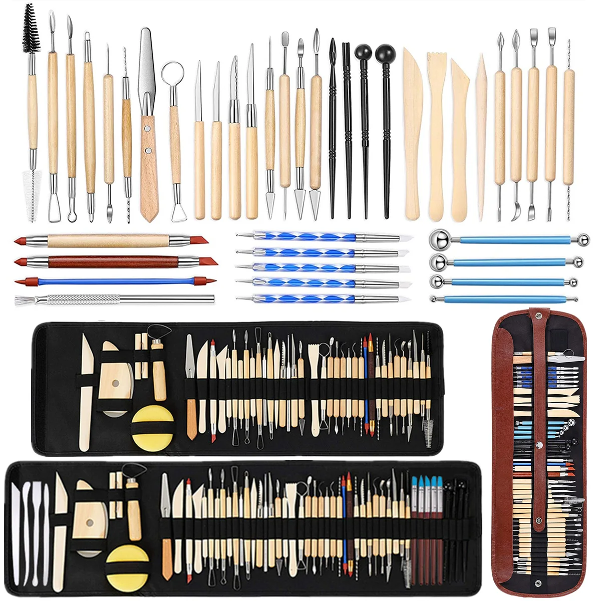 Pottery Tool Modeling Clay Ceramics Tools Set Shaping Blending Carving  Equipment with Wooden Handles Beginners Multi- Pieces, 45 Pieces 