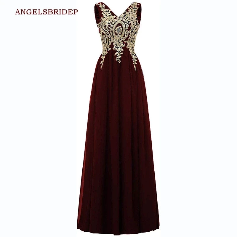 angelsbridep-real-photos-long-evening-party-gowns-vestidos-de-festa-gold-applique-a-line-formal-bridesmaid-dresses