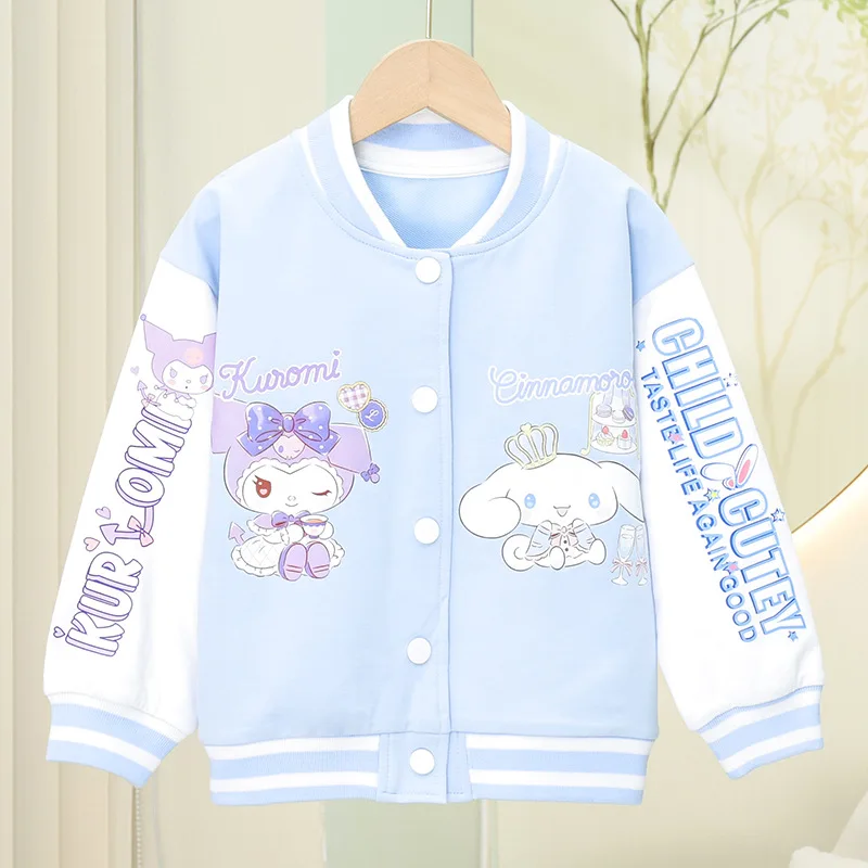 

Kawaii Baseball Jacket Cartoon Anime Sanrio Kuromi My Melody Cinnamoroll Spring and Autumn Children's Cute Jacket Top