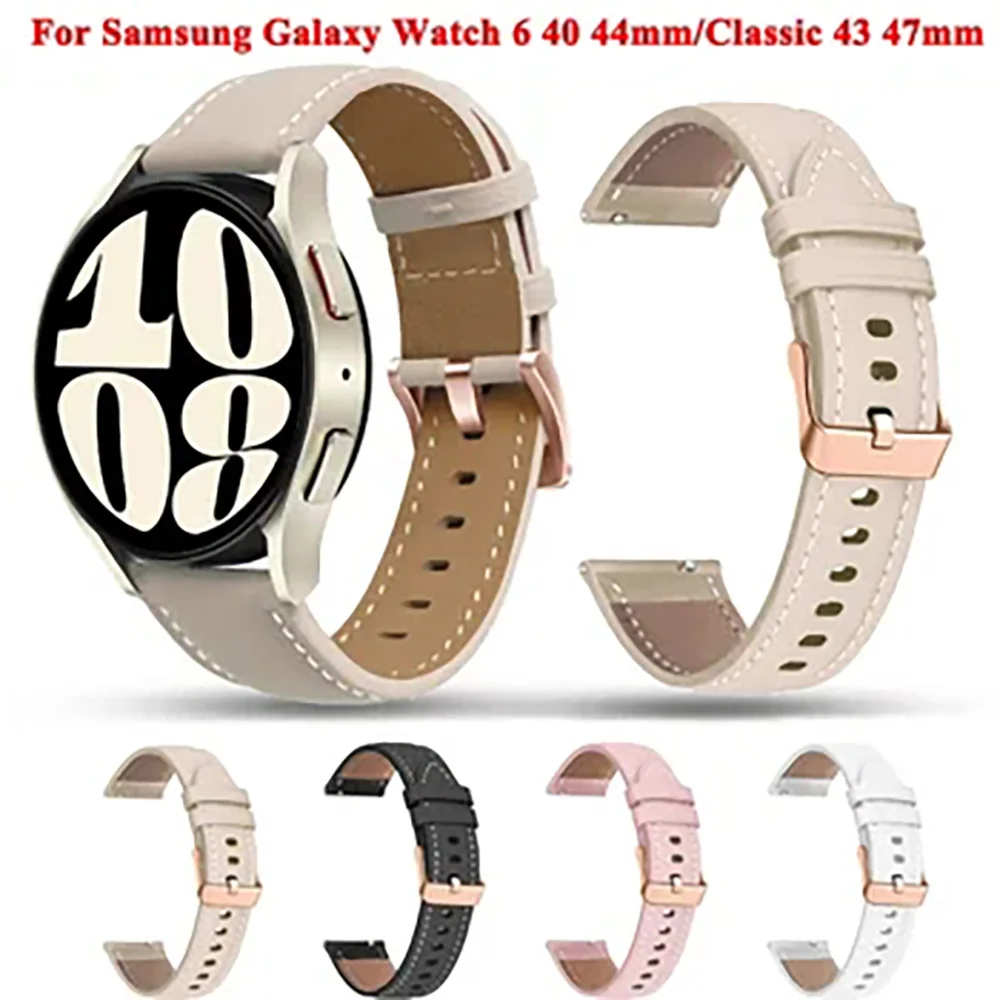 삼성 갤럭시 워치 4 5 용 가죽 스마트 워치 밴드, 클래식 스트랩 교체 팔찌, 20mm, 40mm, 44mm, 46mm, 42mm