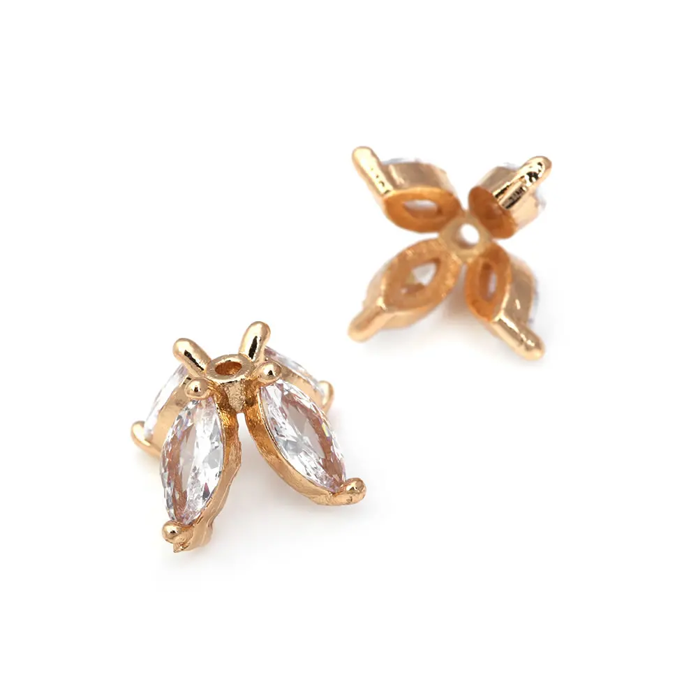 10 Uds. De latón y circonita de Color dorado de 18K, tapas de cuentas de flores, joyería, pendientes, suministros para hacer cuentas, accesorios Diy - details 8