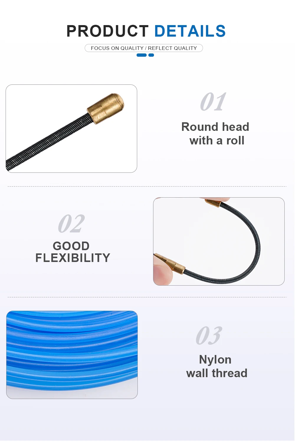 Description Picture 4 of item4mm 5M-40M Fiberglass Cable Puller Guide Device Lead Nylon Duct Fish Tape Wire For Electrician Wiring Installation Aid Tool