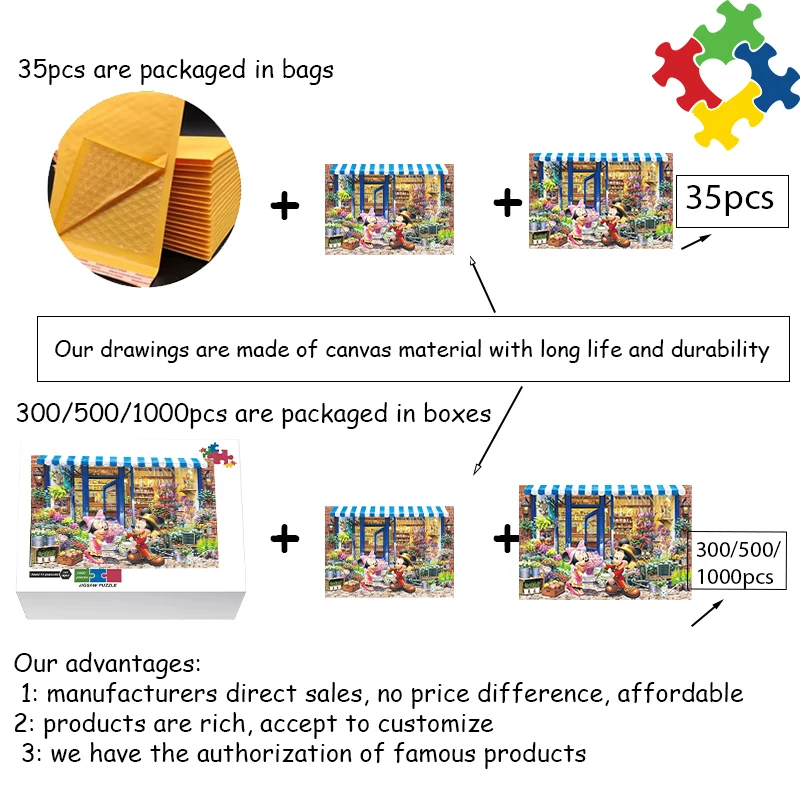 35/300/500/1000 Pieces Disney Mickey Minnie Jigsaw Puzzles Wooden One Piece Puzzles for Adults Children Educational Toys Gifts 4
