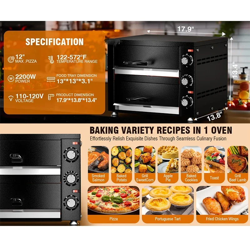 12 Inches Pizza Oven Outdoor Commercial Kitchen Supplies Double Pizza Barbecue Oven Commercial 6