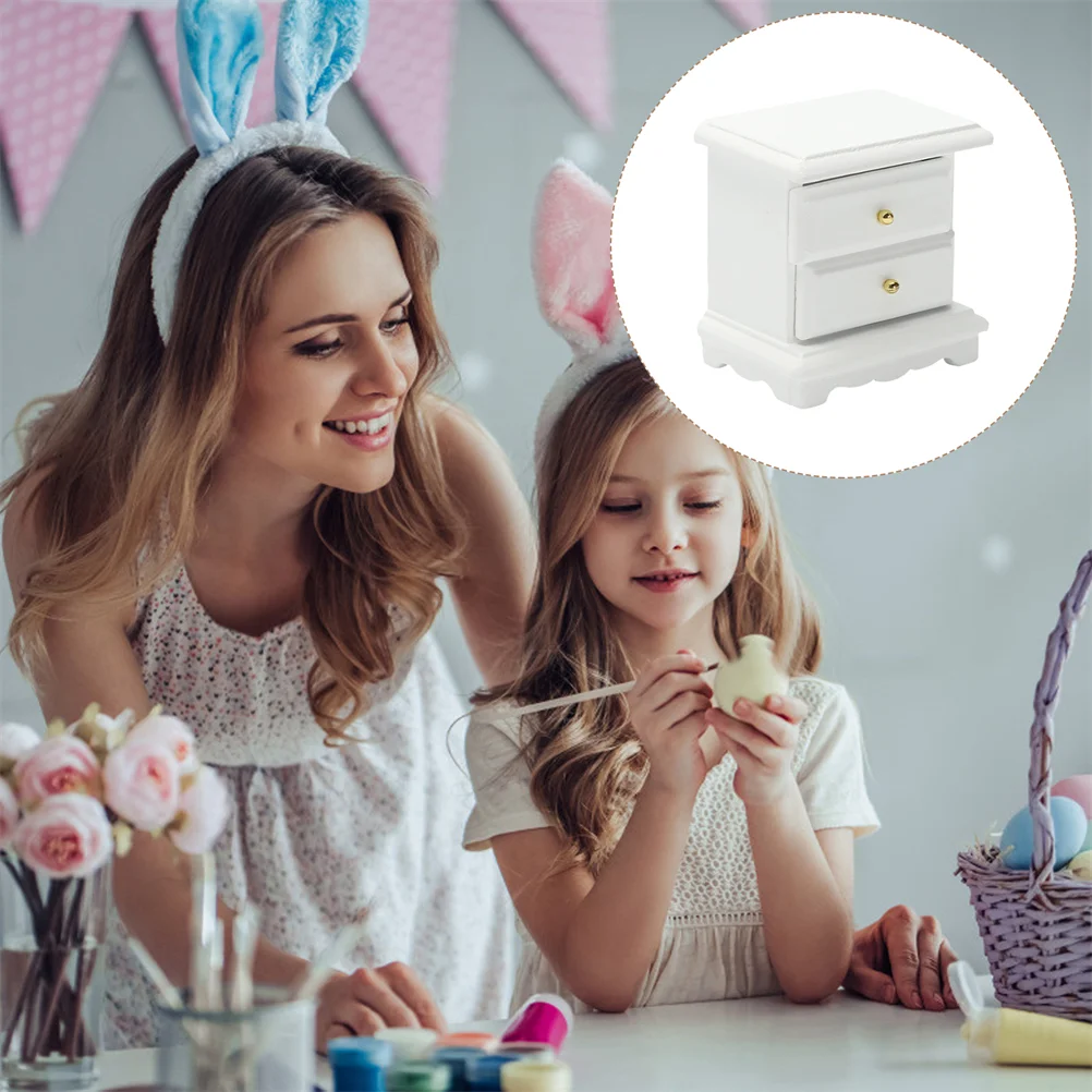 1: 12 Miniature Wooden Furniture: Wood Cabinet with Drawers Fairy Home Decoration Unpainted DIY Accessories