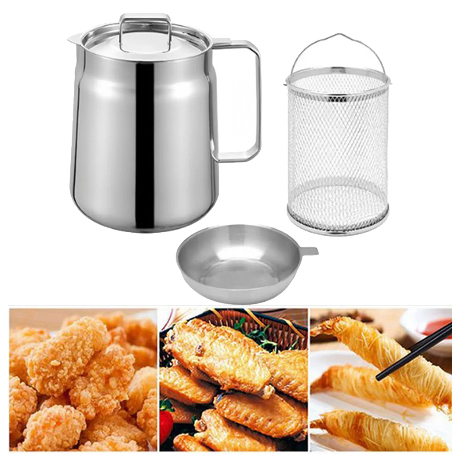 Deep Frying Pot Deep Fryer Basket Large Capacity Nonstick Cookware French Fries Frying Oil Strainer Basket Oil Storage Jar