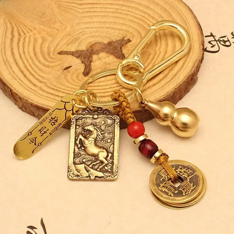 Wu God of Wealth Zhao Gongming-Zodiac Horse + yellow rope five Emperor money + gourd + fortune order + alloy buckle