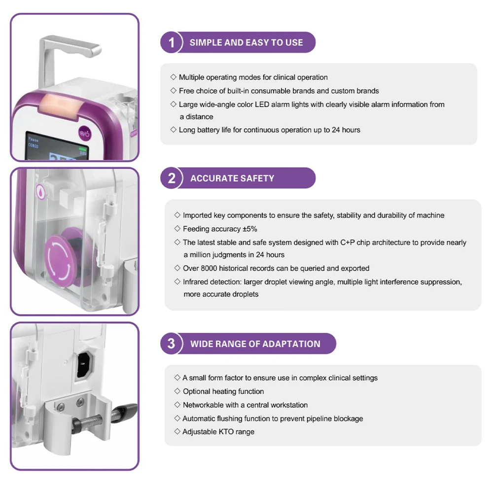 Veterinary Enteral Feeding Pump with Heating Function 24H Battery Life 2.4 Inch