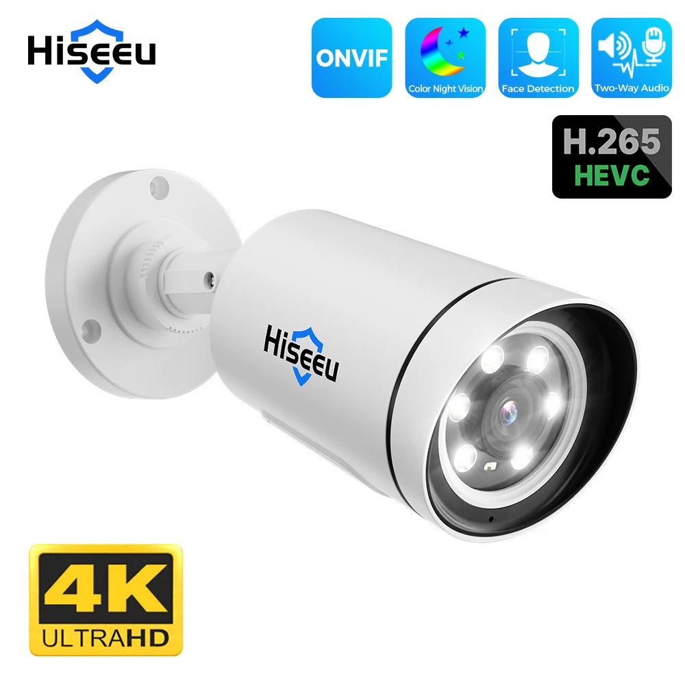 Hiseeu 4K 8MP IP Camera Outdoor POE Video Surveillance Audio Record CCTV Security Street Motion Alarm Color Night Vision ONVIF