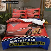 Ensemble de draps imprimés Lightning McQueen, motif de film automobile, literie confortable pour garçons et adultes, ensemble 3 pièces, taille complète 2