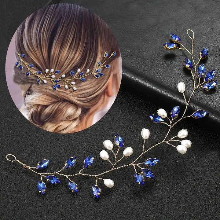 Hair Accessories Bridal Hair Accessories Blue Tiaras Wedding Headband Crystal Rhinestone Women Hairpiece