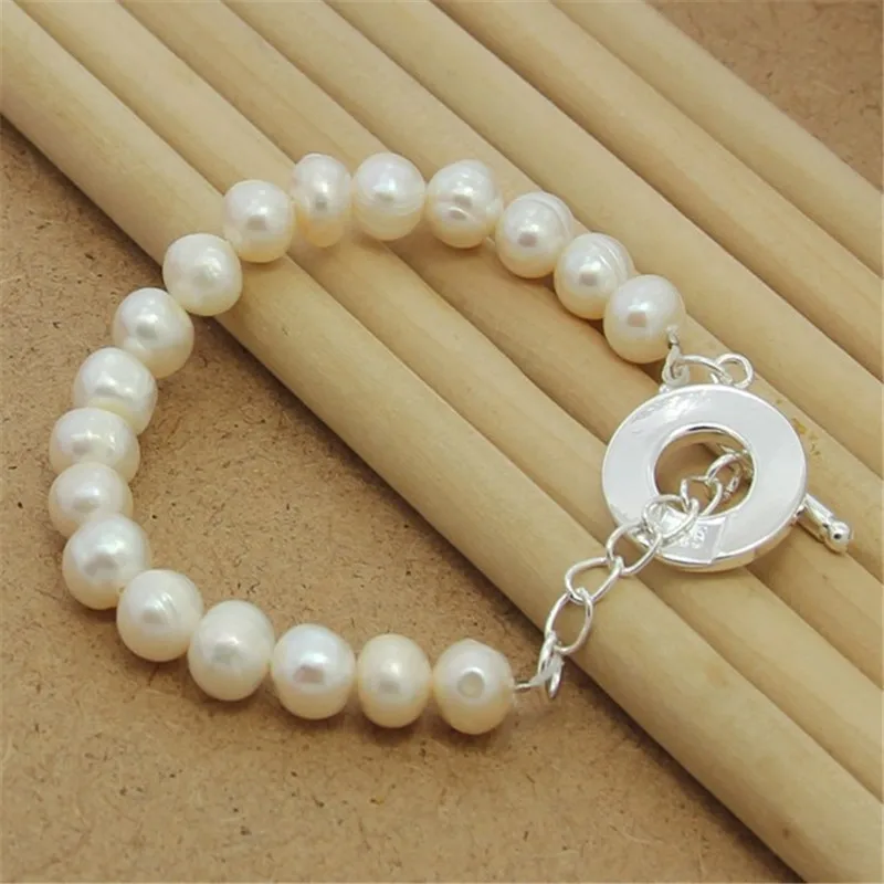 

New 925 Sterling Silver Bracelet Natural Freshwater Pearl Bracelet For Woman Charm Jewelry Wedding Gift