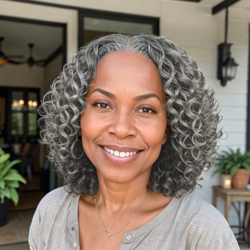 Brazilian Remy 220% Short Bob Salt And Pepper Deep Wave HD Transparent 5x5 Closure Lace Human Hair Wig For Women