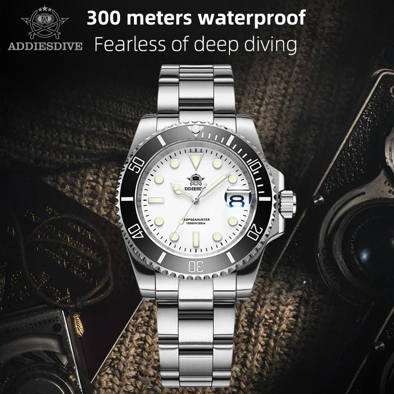 ADDIESDIVE 41mm Top Luxury Man Watch 300m Waterproof BGW9 Super Luminous Calendar Display Reloj Hombre Quartz Watches addiesdive 41mm luxury men business dress nh35 sapphire watch automatic mechanical watches waterproof 300m luminous reloj hombre