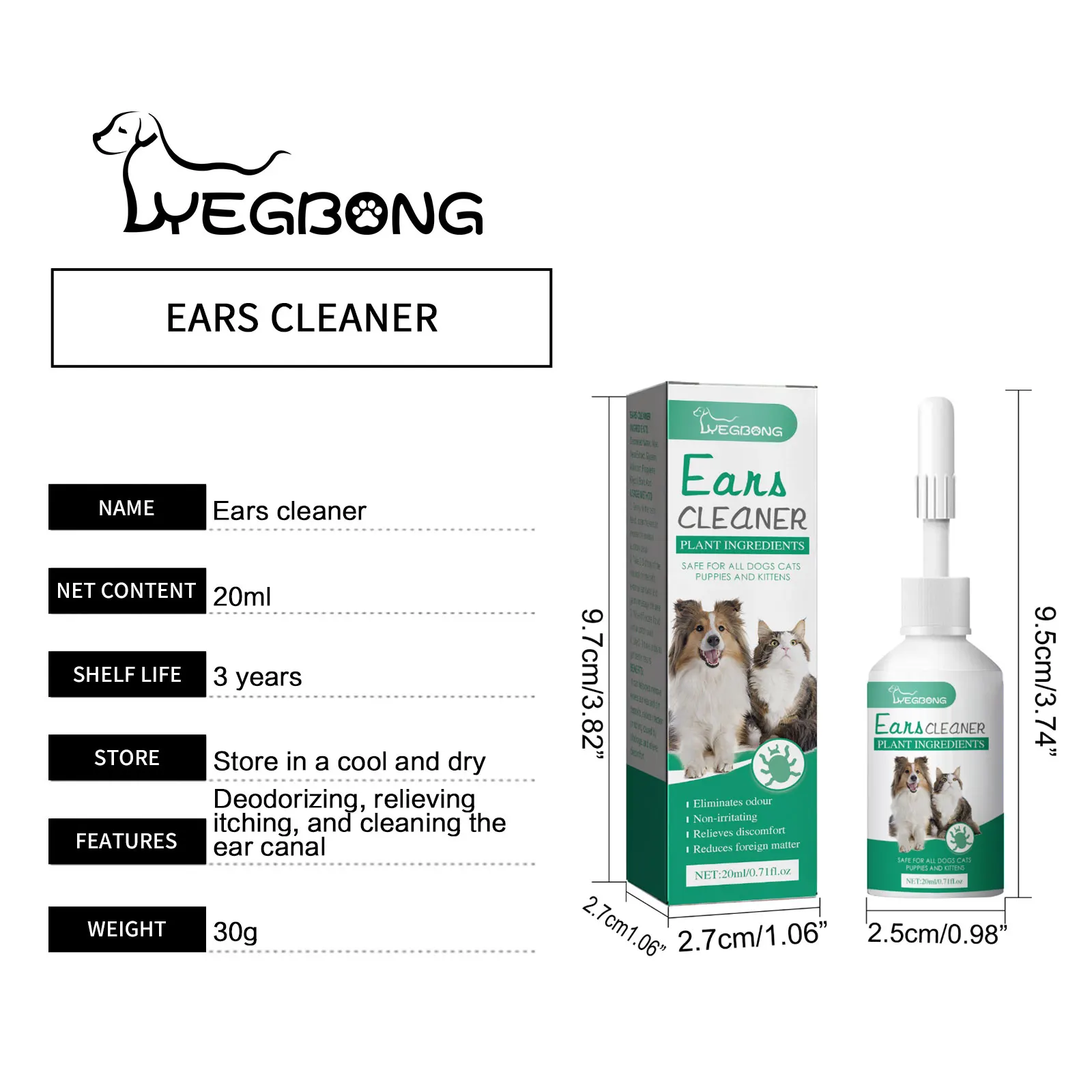 Cat Dog Ear Cleaner Anti Infection Control Mite Tick Avoid Deafness Removes Ear Stain Odor Remover Relieve Itching Pet Ear Drops