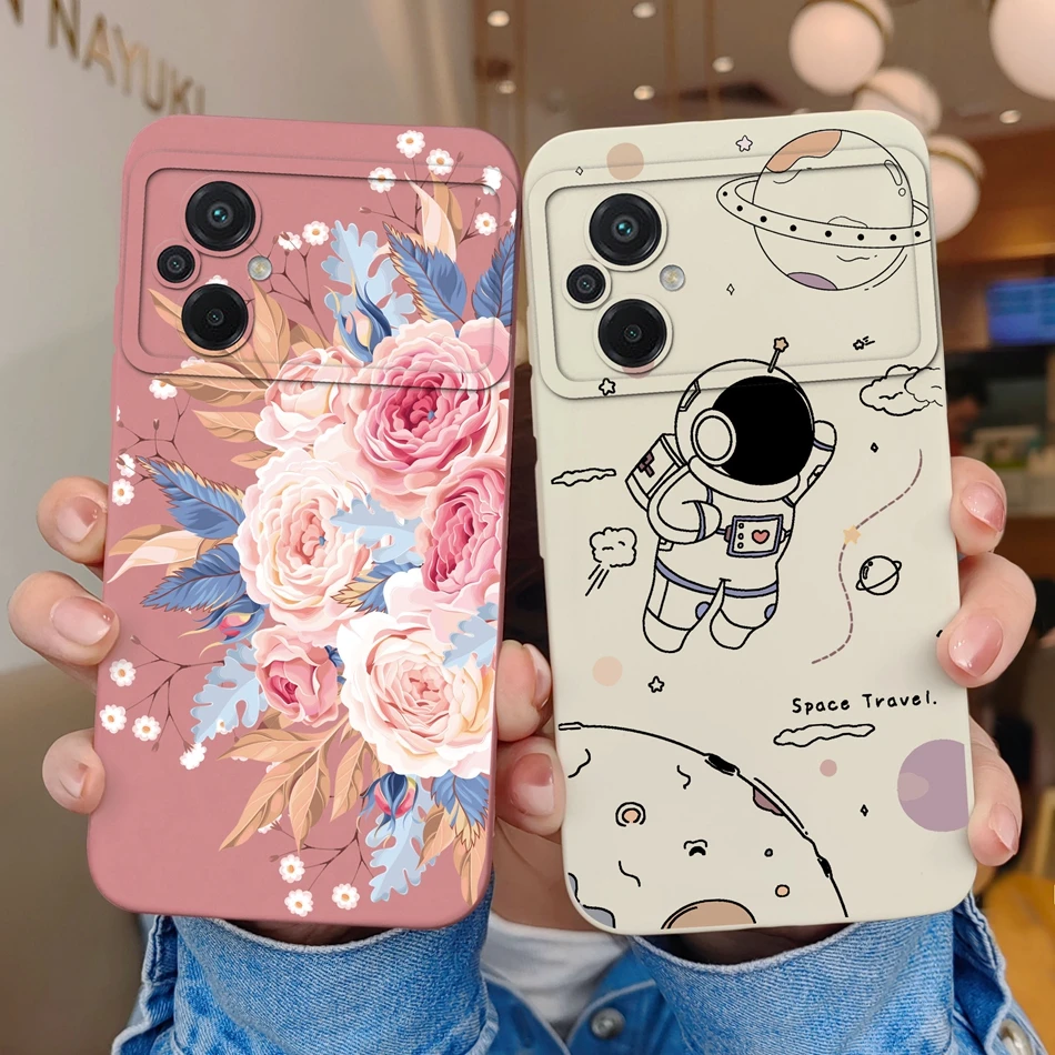Astronaut Flower Soft Liquid Silicone Full Protection Anti-Drop Back Cover