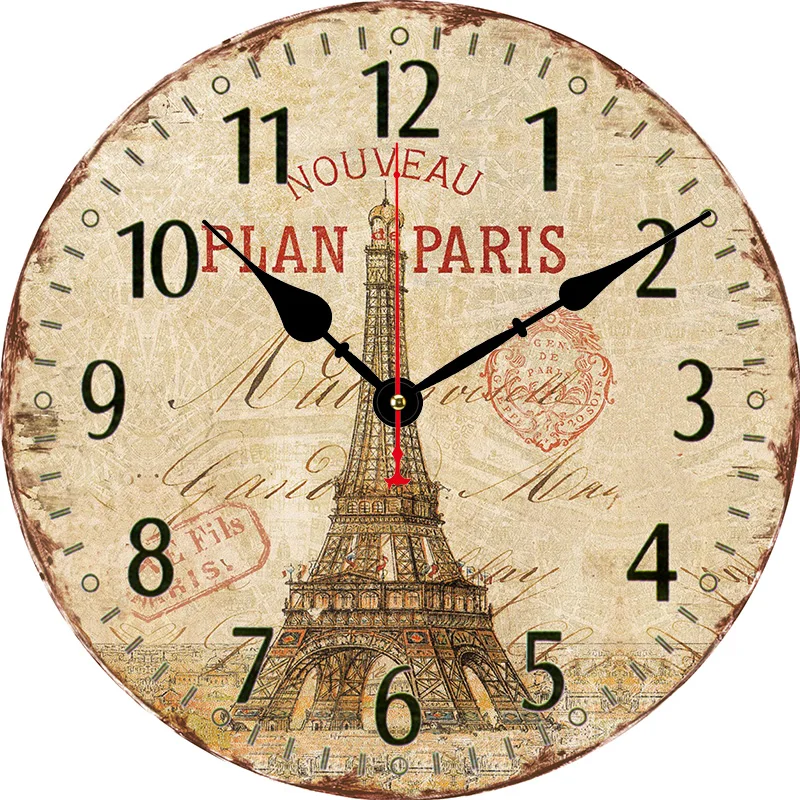 Large Retro Paris Eiffel Tower Round Wall Clock Color:Z1085;Sheet Size:8inch(20CM)