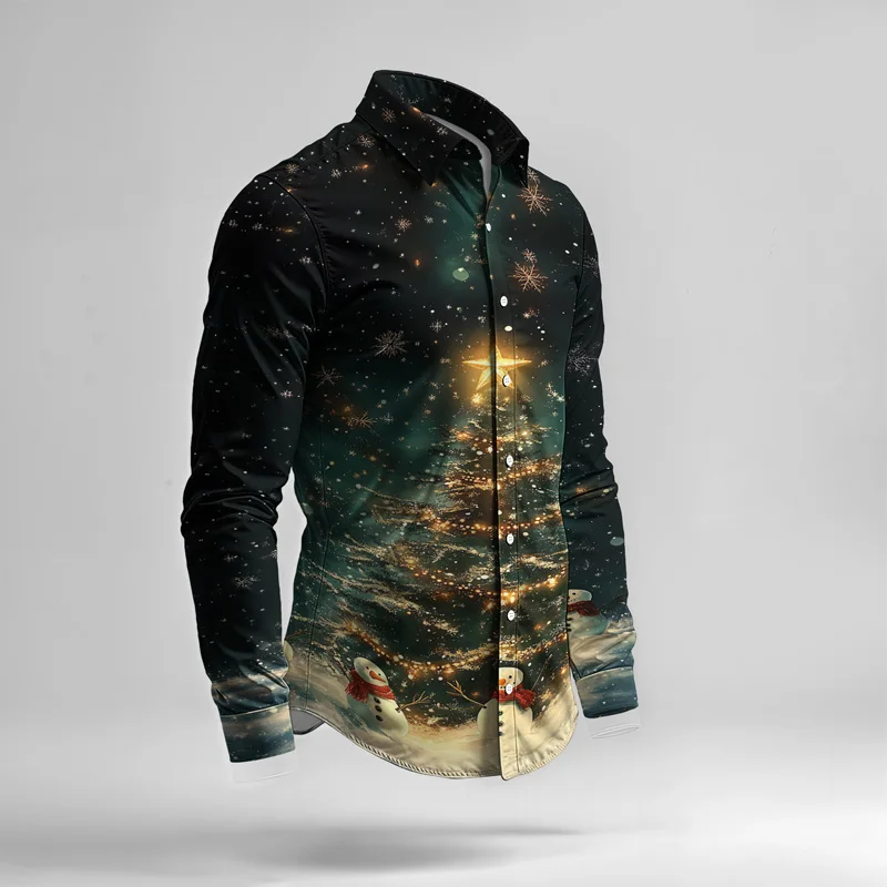 2025 Spring Summer Men Shirt Set Christmas Print Fashion Gingerbread Man Two Piece Set Mens Snowman Lightweight Party Long Sleev_voghion.com