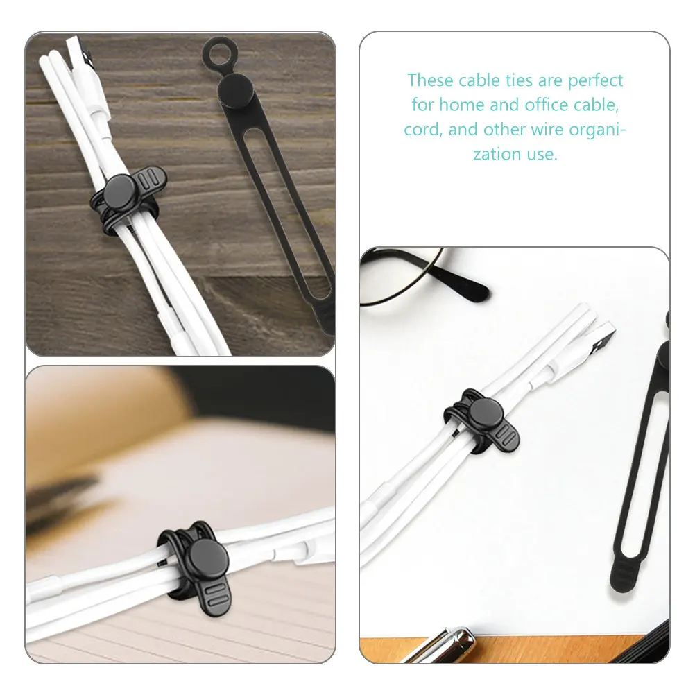 10Pcs 다기능 실리콘 케이블 관리 타이 USB 케이블용 재사용 가능한 코드 정리기 헤드폰 와이어 홈 오피스