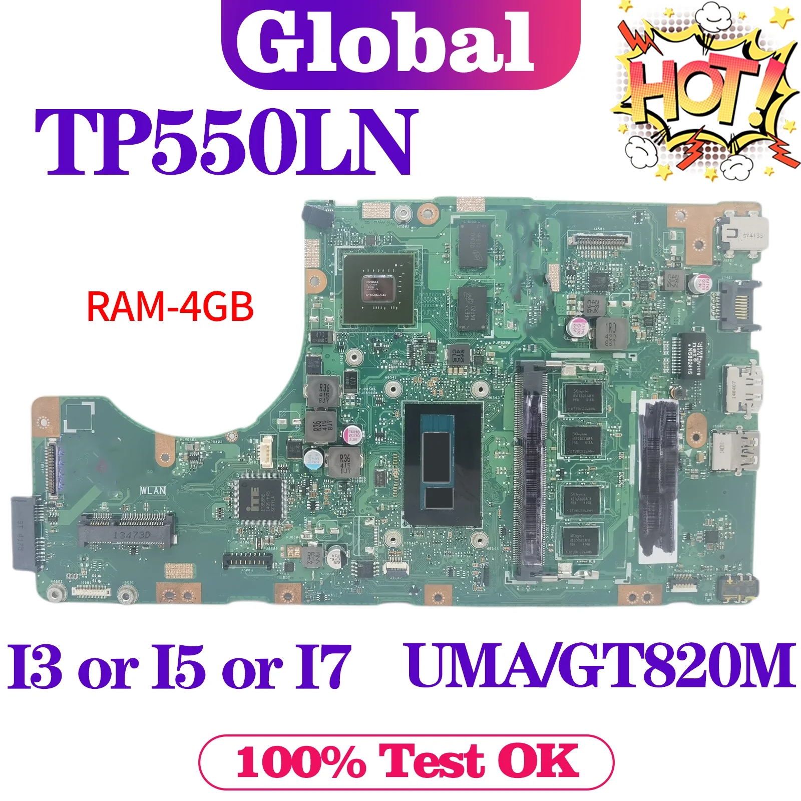 

KEFU Notebook Mainboard For ASUS TP550LN TP550LD TP550LJ TP550LA TP550L Laptop Motherboard I3 I5 I7 4th Gen 4GB/RAM GT820M/UMA