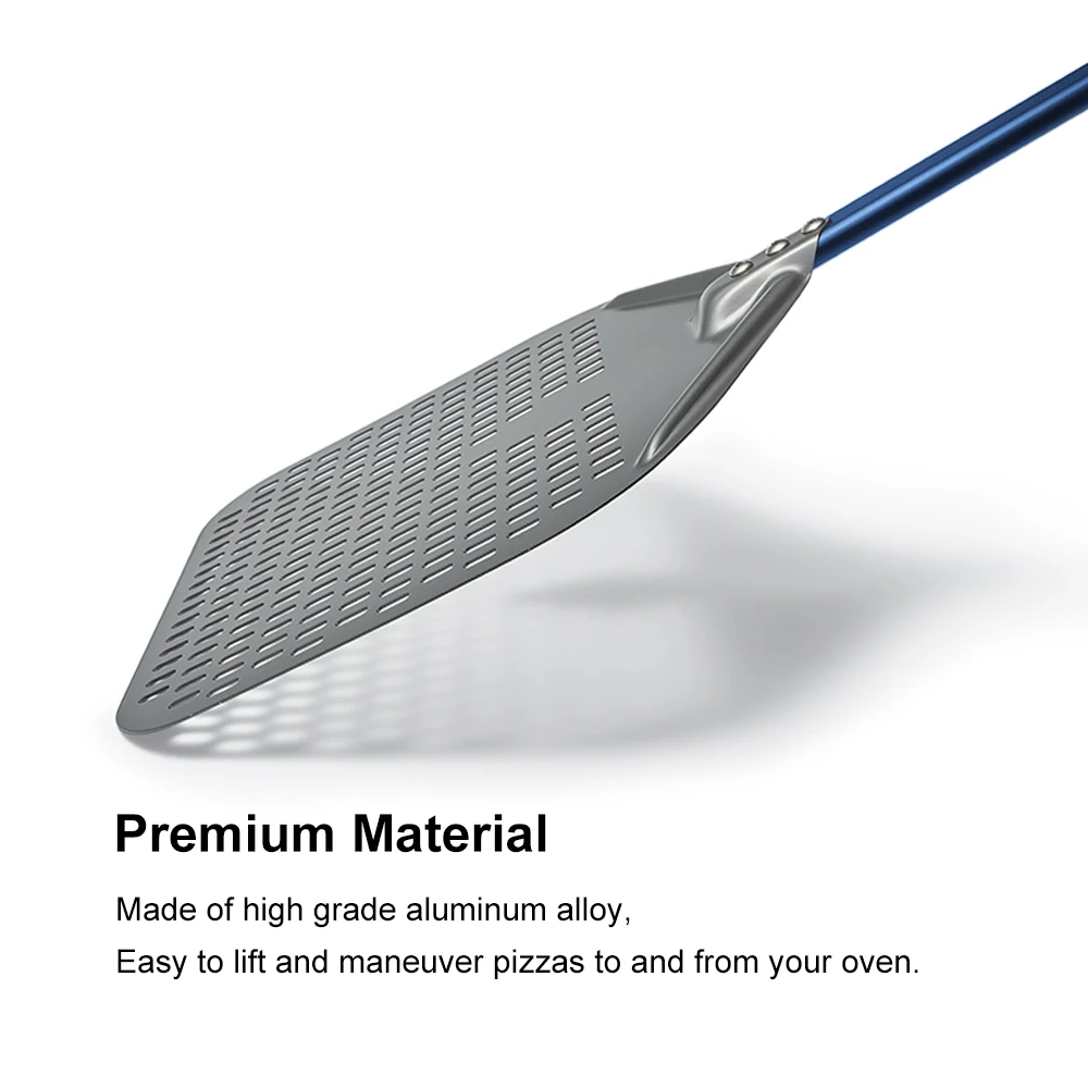 SHANGPEIXUAN 14/13/12 inch Pizza Peel with Flexible Scraper Set Blue Handle Spatulas Hard Anodized Pizza Shovel Tools