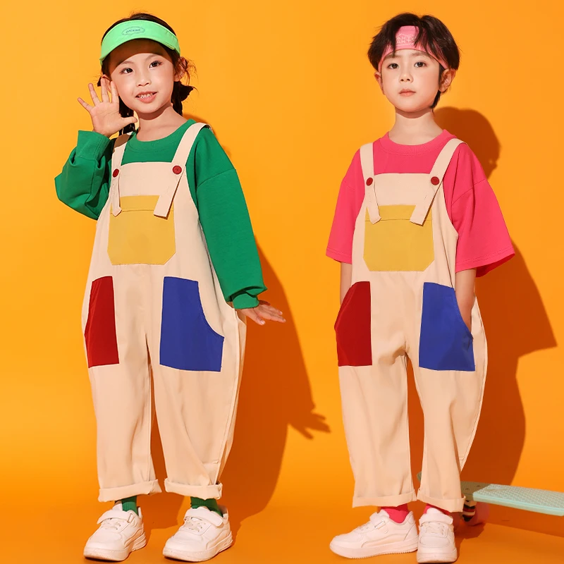 Boys Hip Hop Clothing Loose Overalls Girls Cargo Pants Kids Dungaree Joggers Child Jumpsuit Street Dance Romper Teen Streetwear