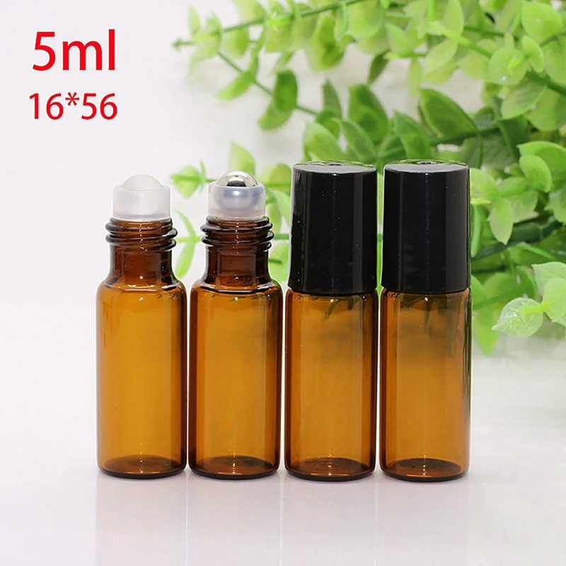 10Pcs 5/10ml Empty Brown Roll On Glass Bottles Roller Ball For Perfume Essential Oil Liquid Substances 4