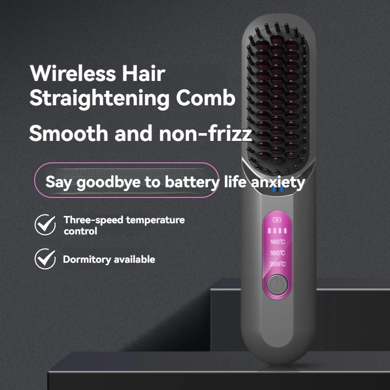 Negative Ion USB Charging Wireless Straightening Comb Portable Home Clamp Straight Roll Dual-Use Hair Straightener 4