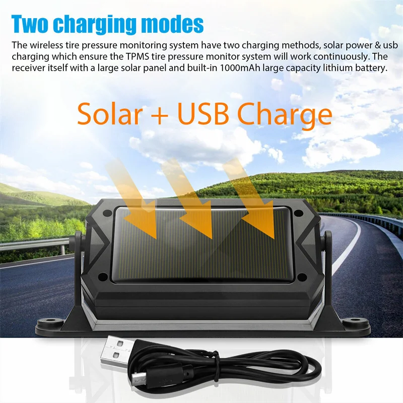 Adjustable Solar Power TPMS Tire Pressure of 6-wheel truck Alarm Monitor Auto Security System Tyre Pressure Temperature Warning