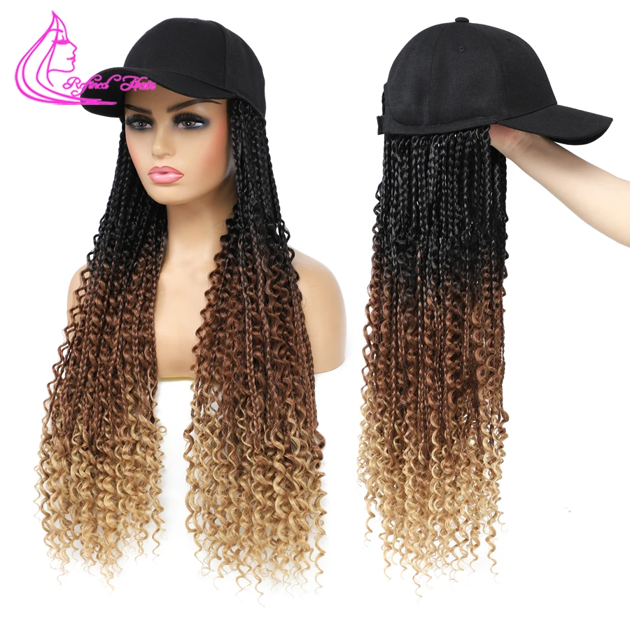 Braided Wig Hat with Boho Box Braids Attached For Woman 14 18