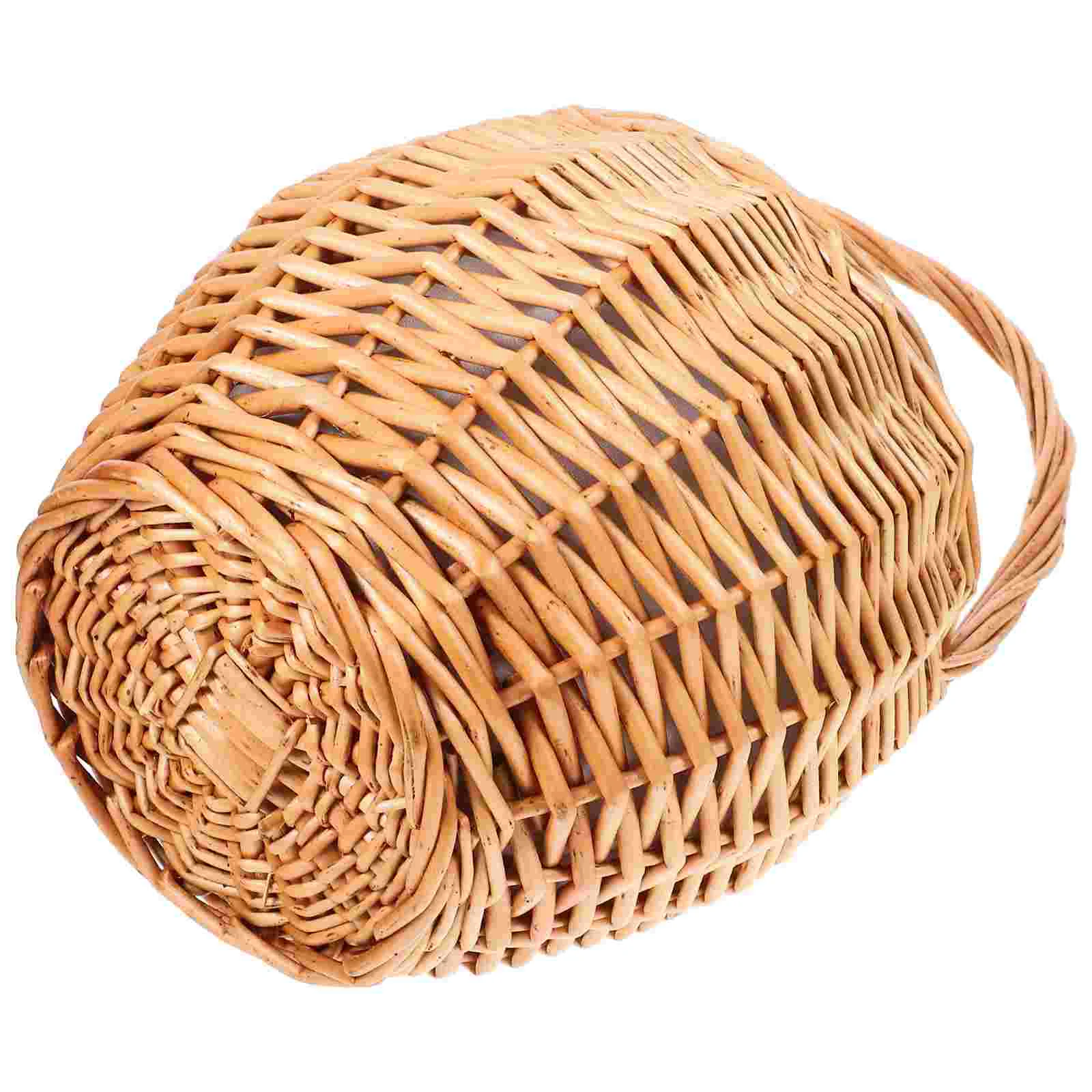 

Wicker Picnic Basket Household Storage Daily Supplies with Cover Multi-function Multipurpose Woven Floral Handwoven