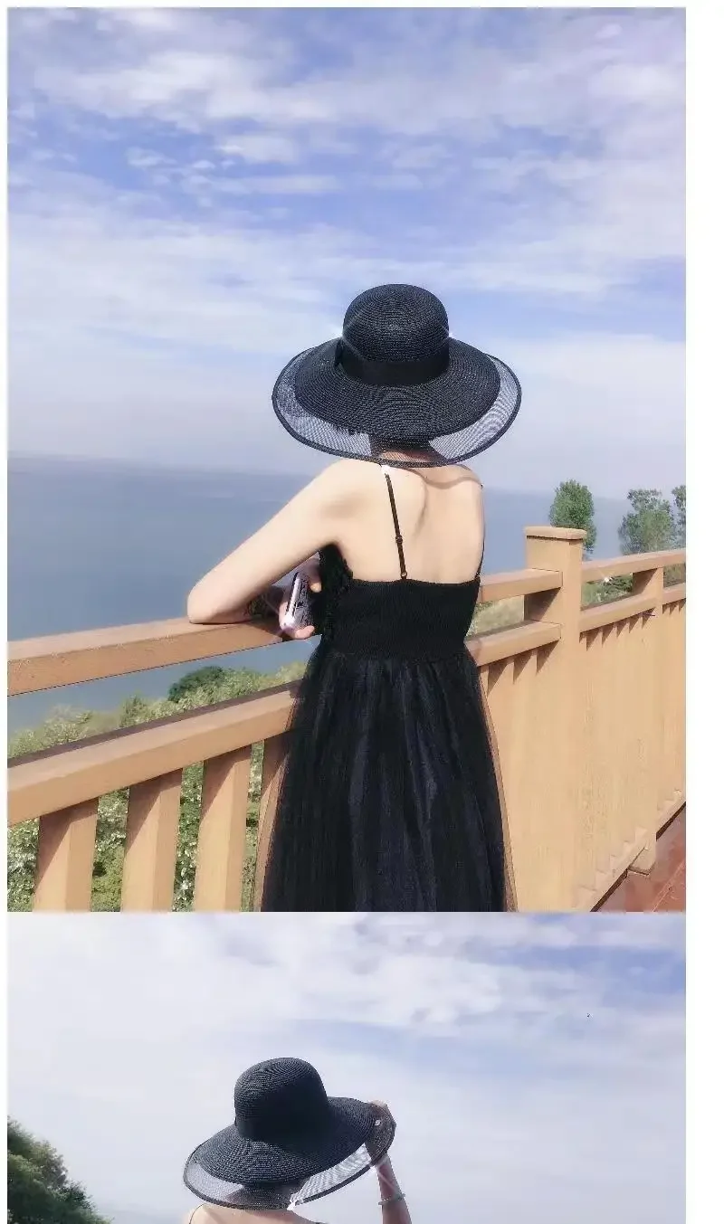 Women's Wide Brim Foldable Straw Sun Hat Uv Protection Beach Cap_voghion.com