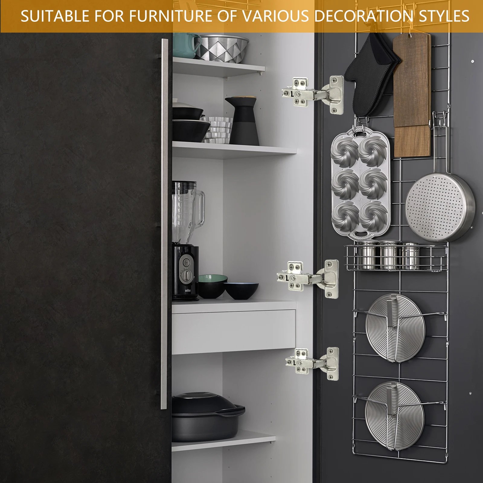 Cabinet Door Hinges 10Pcs Cupboard Hinges Full Overlay Mute Cold Rolled Steel Soft Close 95&deg;-105&deg; Opening Angle