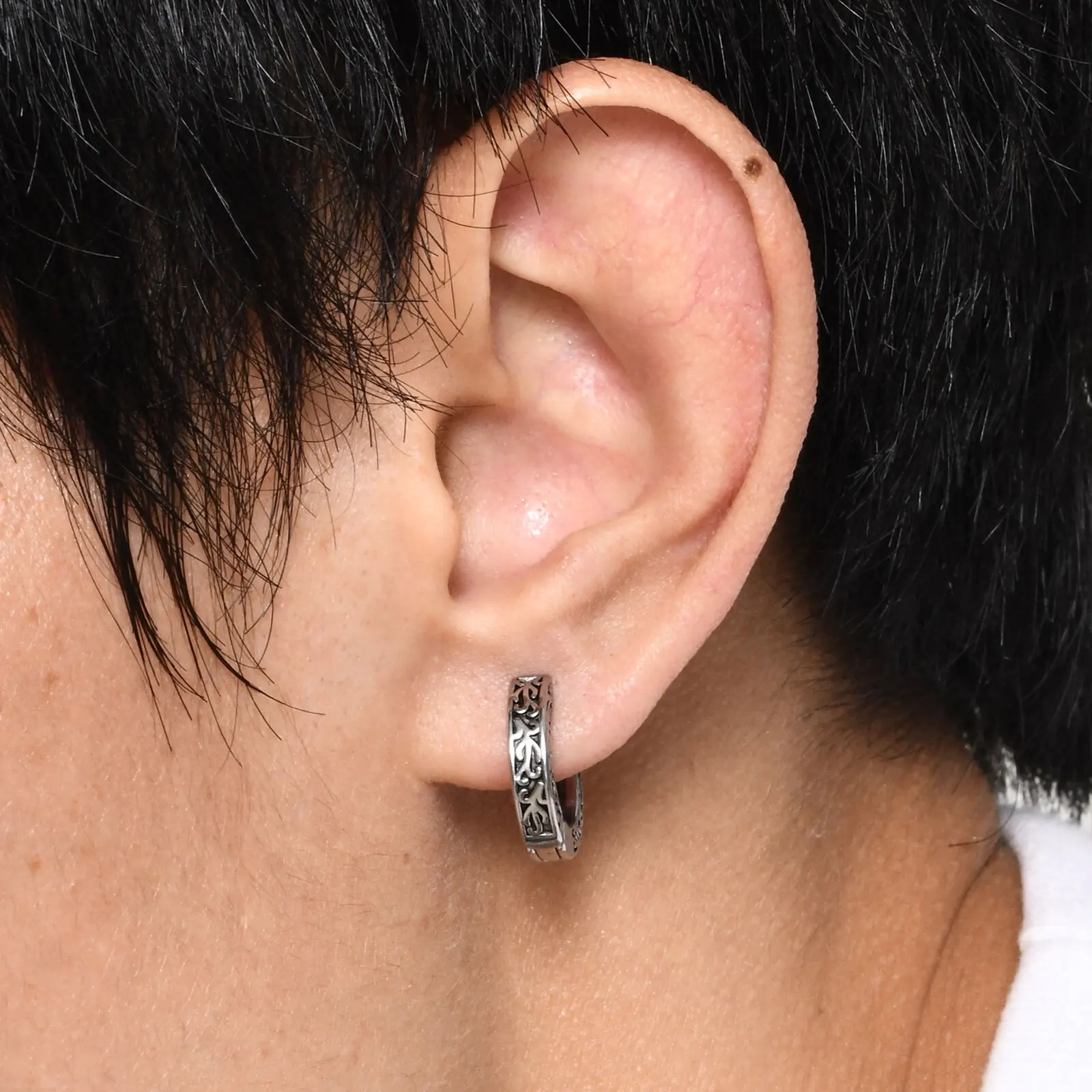 Vintage Vine Hoop Earrings for Men Boys,Waterproof Silver Color