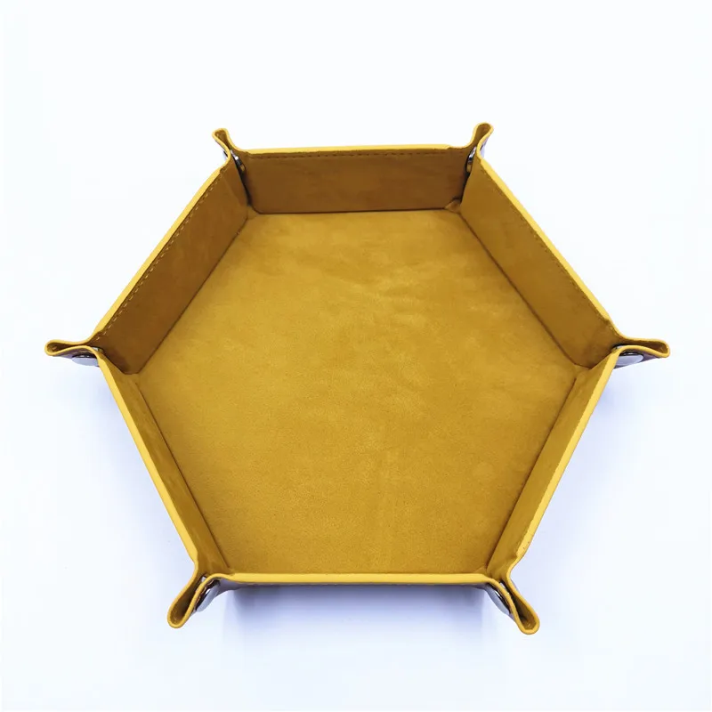 Foldable Hexagonal PU Leather Dice Tray with Flannel Lining - Portable Storage Box for Tabletop Games and Office Accessories