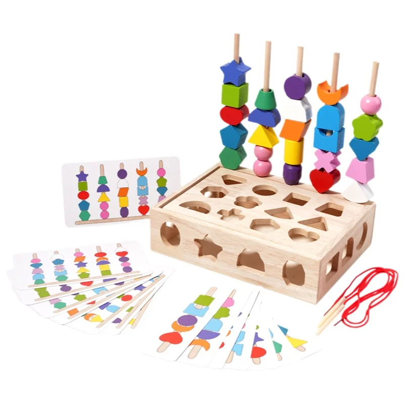 Educational Wooden Beads Five Stacks Colorful Sensory Early Education Children's Intelligence Development Toy for Toddlers - 6