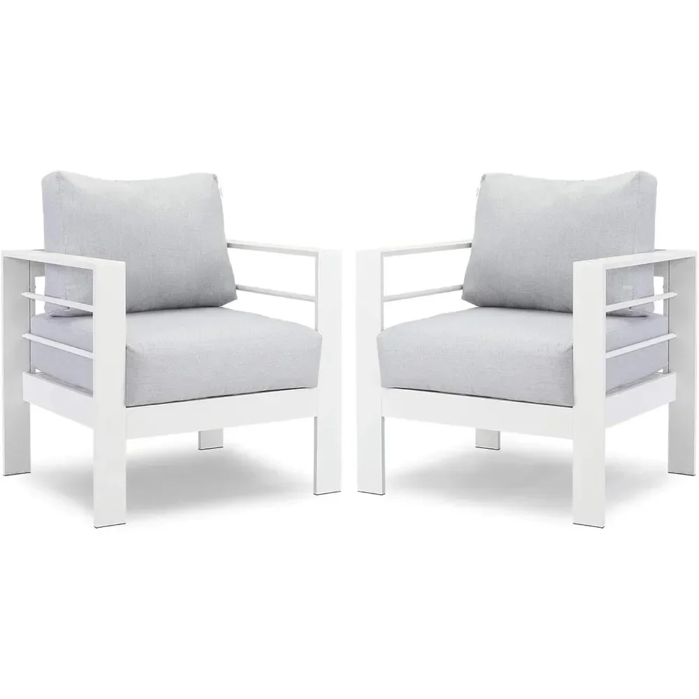 Patio Furniture Metal Armchair,2 PCS All-Weather Aluminum Garden Outdoor Contemporary Sofa Chair(White)with Cushions(Light Grey) 2