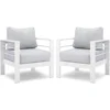 Patio Furniture Metal Armchair,2 PCS All-Weather Aluminum Garden Outdoor Contemporary Sofa Chair(White)with Cushions(Light Grey) 2