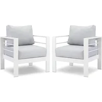 Patio Furniture Metal Armchair,2 PCS All-Weather Aluminum Garden Outdoor Contemporary Sofa Chair(White)with Cushions(Light Grey) 2