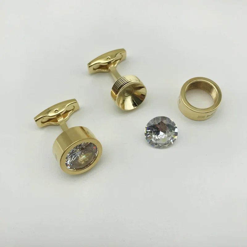 Luxury MB Classic Design Cufflinks With Six Star Branding Round Removable Diamond Mirror Surface Button Box Set