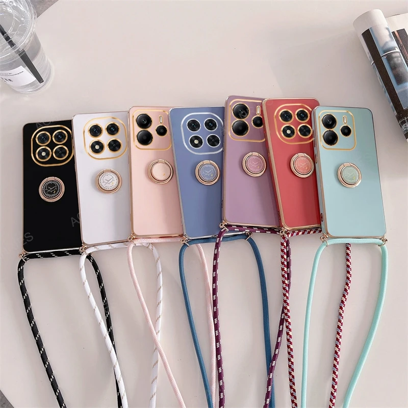 Luxury Plating Ring Holder Crossbody Lanyard Phone Case – Elegant Back Cover