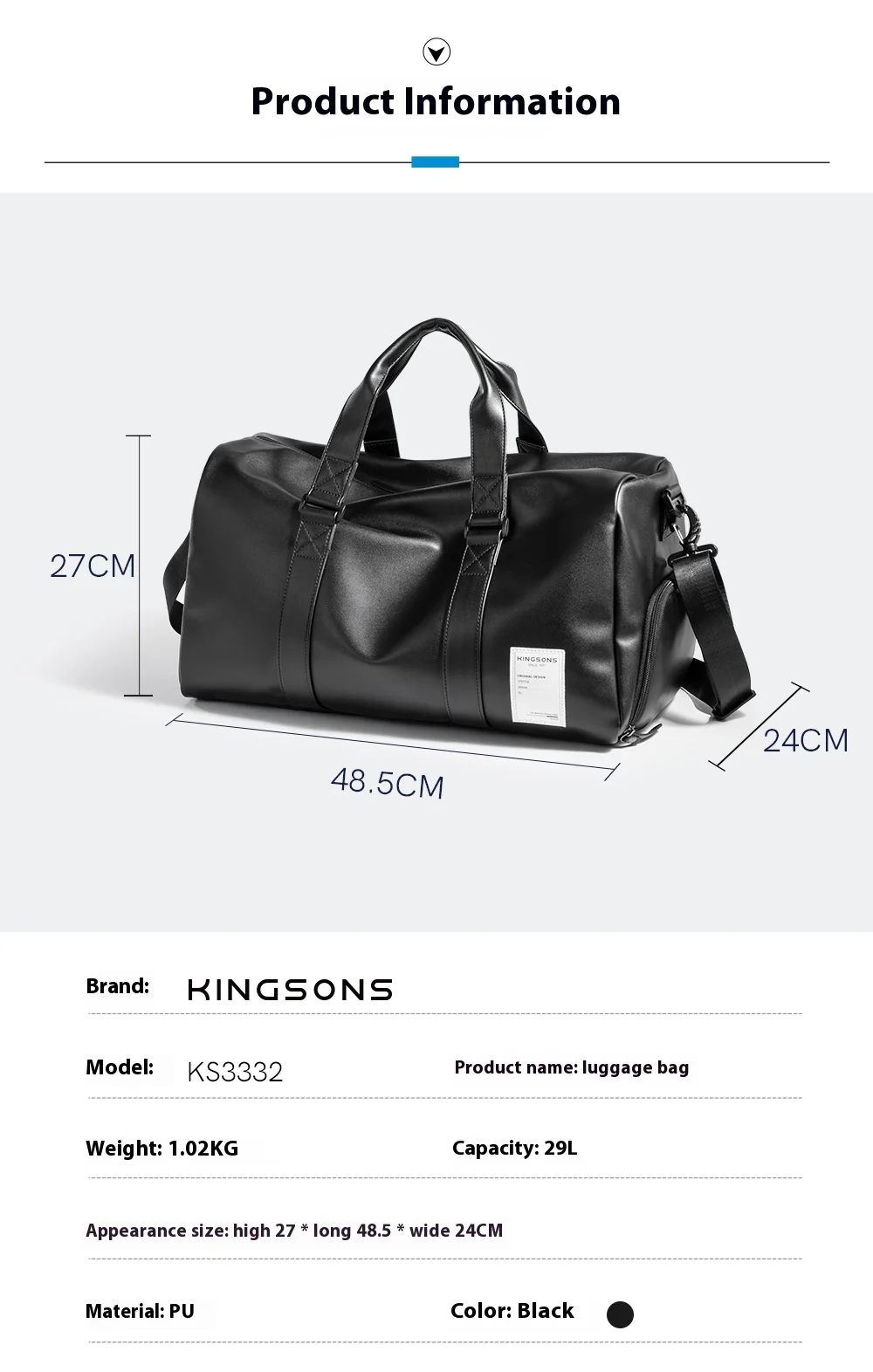 Kingsons KS-3332 29L Travel Duffle Bag Vandtæt træningstaske - Image 5